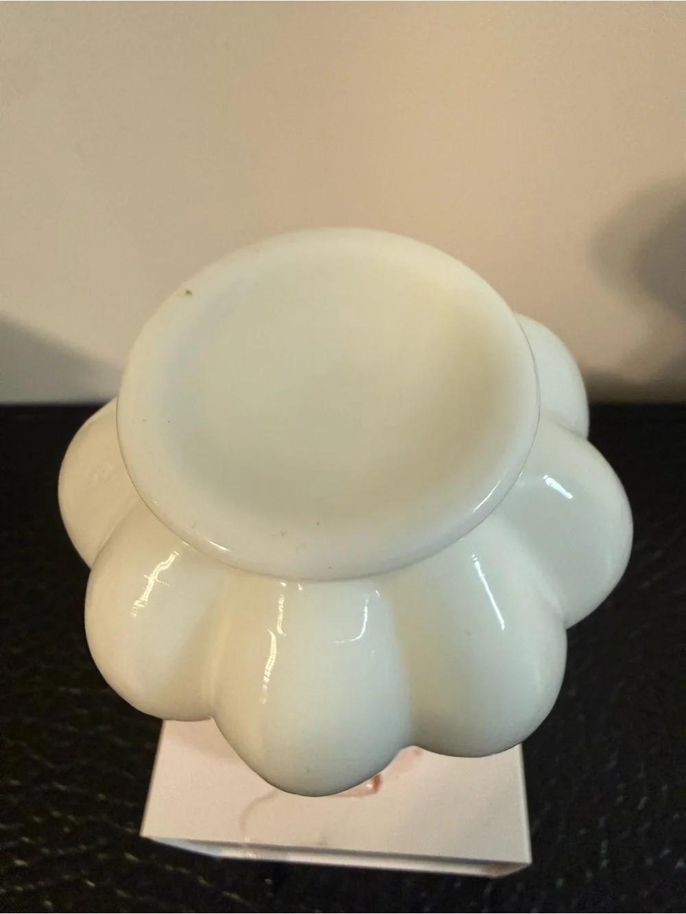 Siver crest Fenton White Milk Glass Vase Pink Interior Ruffled Edge